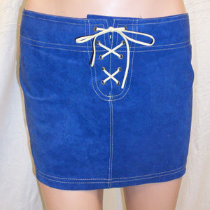 Sauvage Blue Leather Lace Up Cover Up Skirt Small